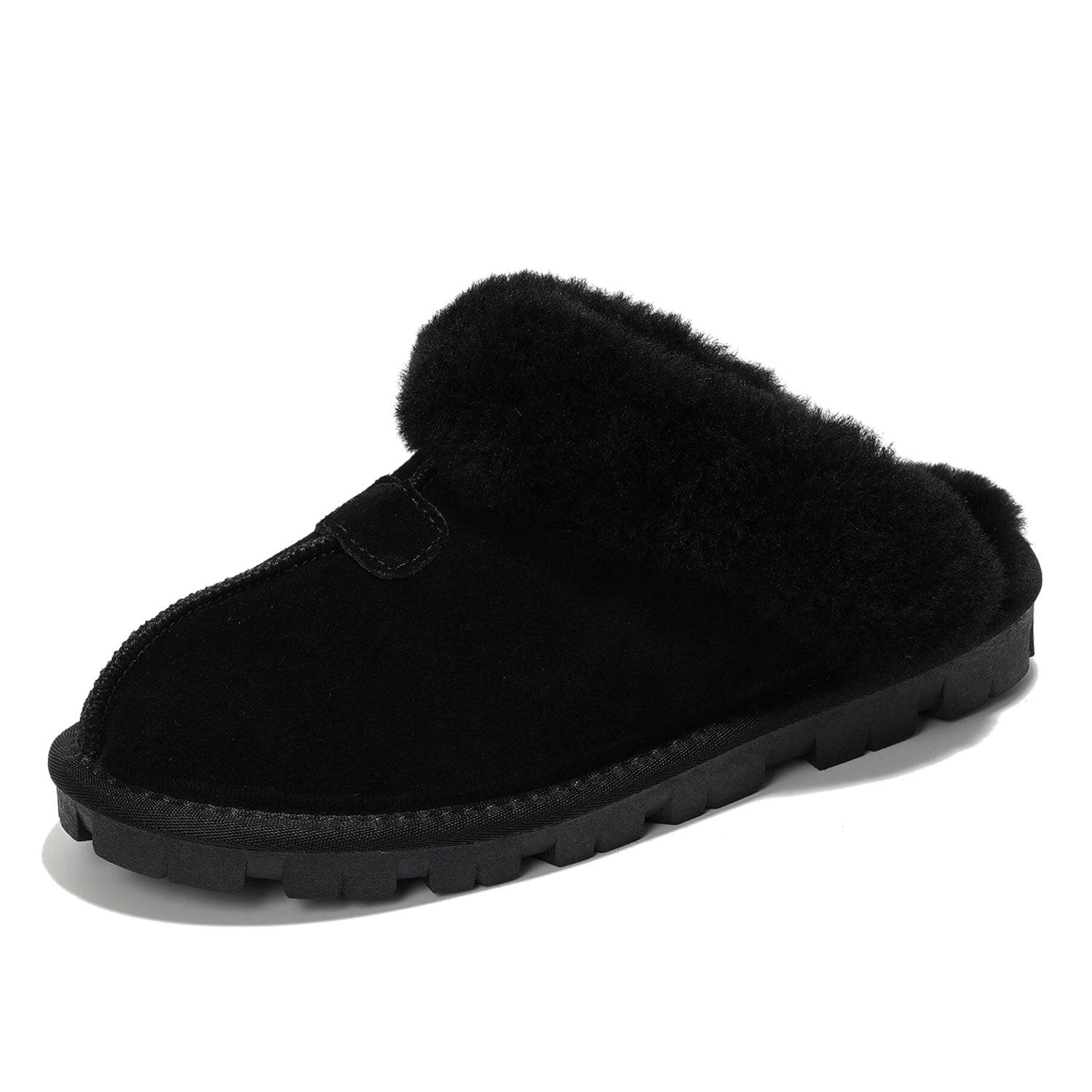 Project Cloud Hedy Black Suede Slippers with Fur Lining
