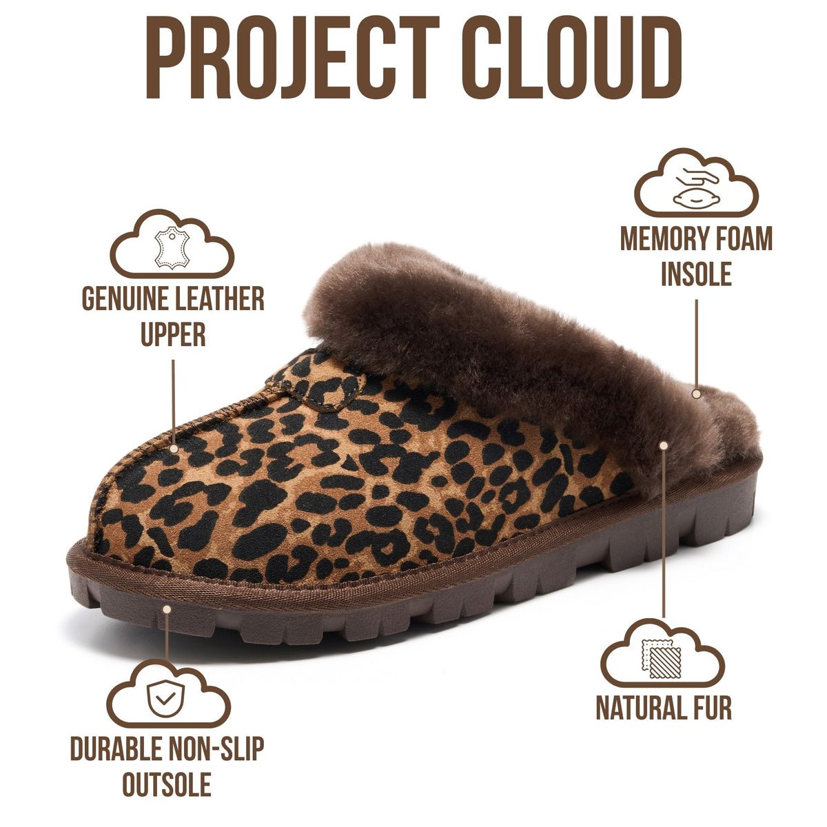 Project Cloud Women's | 100% Genuine Leather & Natural Fur Lining Fuzzy Slippers | Memory Foam | Non-Slip - Hedy