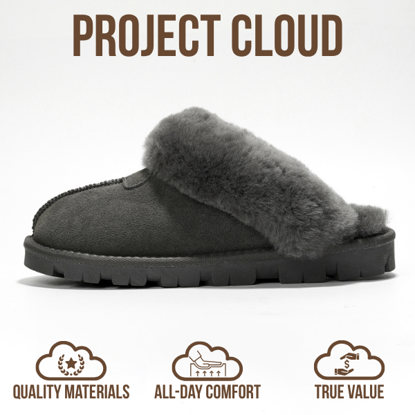 Project Cloud | "Hedy" 100% Genuine Leather & Natural Fur Lining Fuzzy Slippers | Memory Foam | Non-Slip