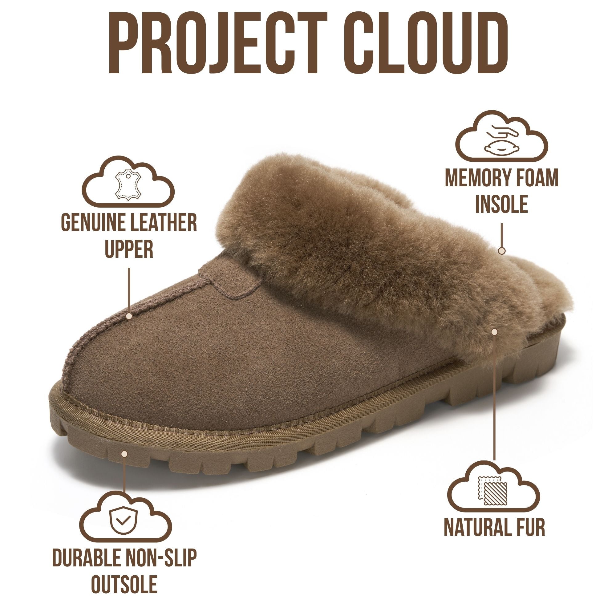 Project Cloud para Mujer | 100 % Cuero Genuino y Forro de Piel Natural Zapatillas Suaves | Espuma Viscoelástica | Antideslizantes - Hedy