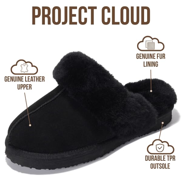 Pantuflas Henka de Project Cloud: gamuza auténtica con comodidad de piel de oveja. 
