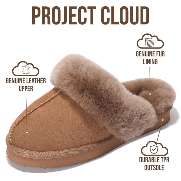 Pantuflas Henka de Project Cloud: gamuza auténtica con comodidad de piel de oveja. 