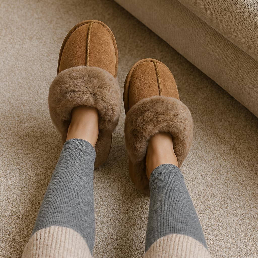 Pantuflas Henka de Project Cloud: gamuza auténtica con comodidad de piel de oveja. 