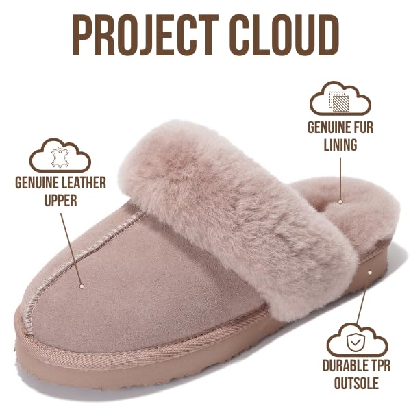 Pantuflas Henka de Project Cloud: gamuza auténtica con comodidad de piel de oveja. 