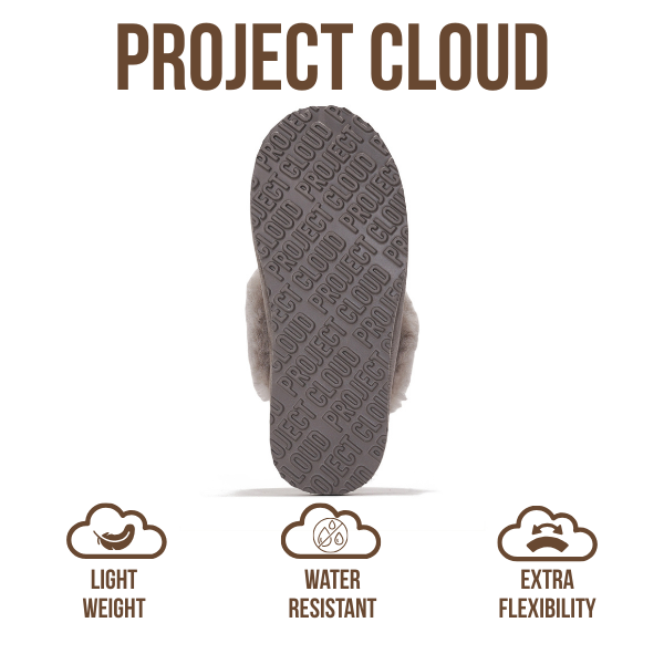 Pantuflas Henka de Project Cloud: gamuza auténtica con comodidad de piel de oveja. 