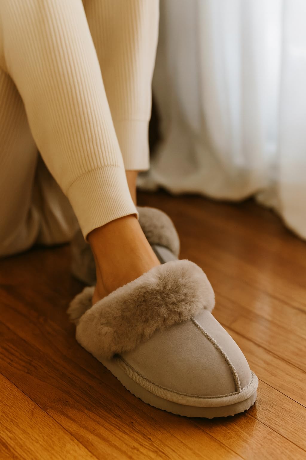 Pantuflas Henka de Project Cloud: gamuza auténtica con comodidad de piel de oveja. 