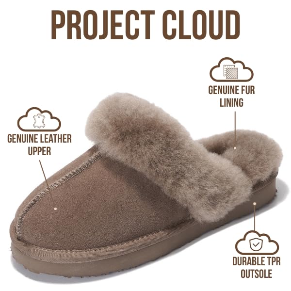 Pantuflas Henka de Project Cloud: gamuza auténtica con comodidad de piel de oveja. 