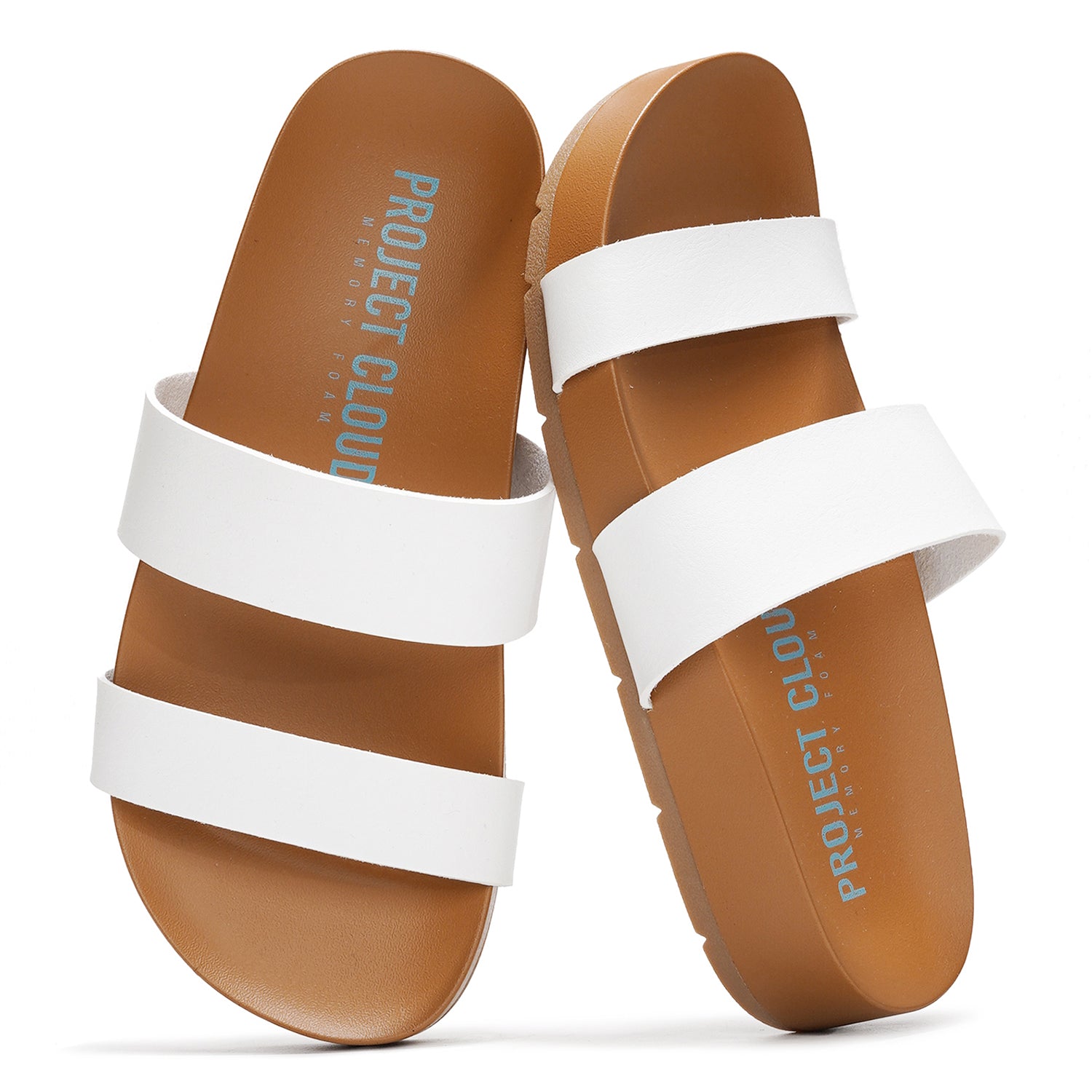 Project Cloud Hilltop platform sandals for women in white with memory foam technology, eco-friendly vegan leather.