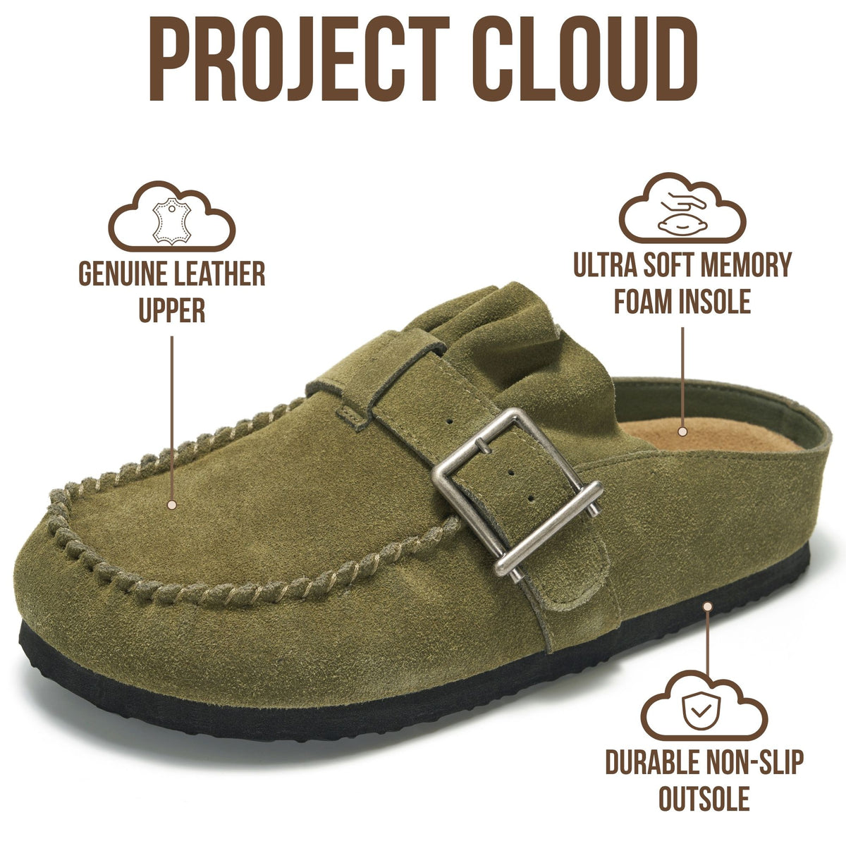 Project Cloud Women's | 100% Genuine Leather Clogs for Women | Memory Foam | Lightweight | Non-Slip - Holland