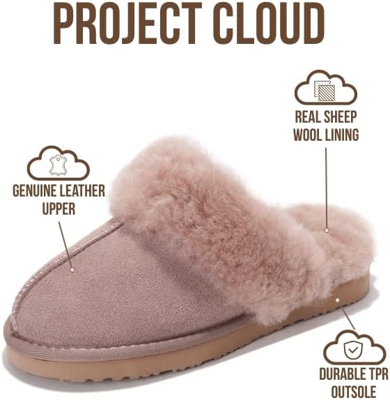 Project Cloud | "Henka" Shearling Slippers for Women | Clogs & Mules | Memory Foam | Non-Slip