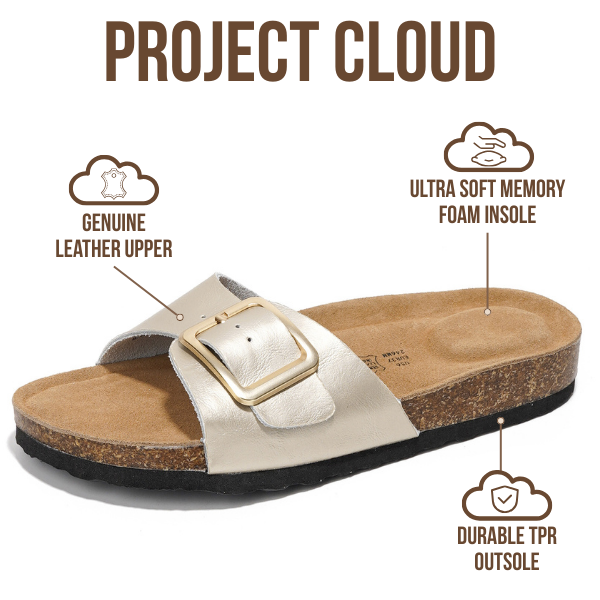 Project Cloud | "Ibiza" Genuine Leather Sandals for Women | Memory Foam | Lightweight | Non-Slip