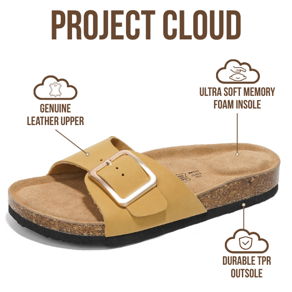 Project Cloud | "Ibiza" Genuine Leather Sandals for Women | Memory Foam | Lightweight | Non-Slip