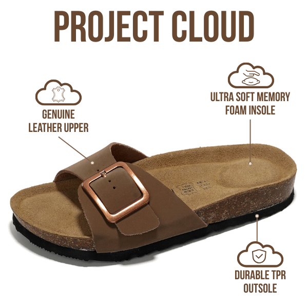 Project Cloud | "Ibiza" Genuine Leather Sandals for Women | Memory Foam | Lightweight | Non-Slip
