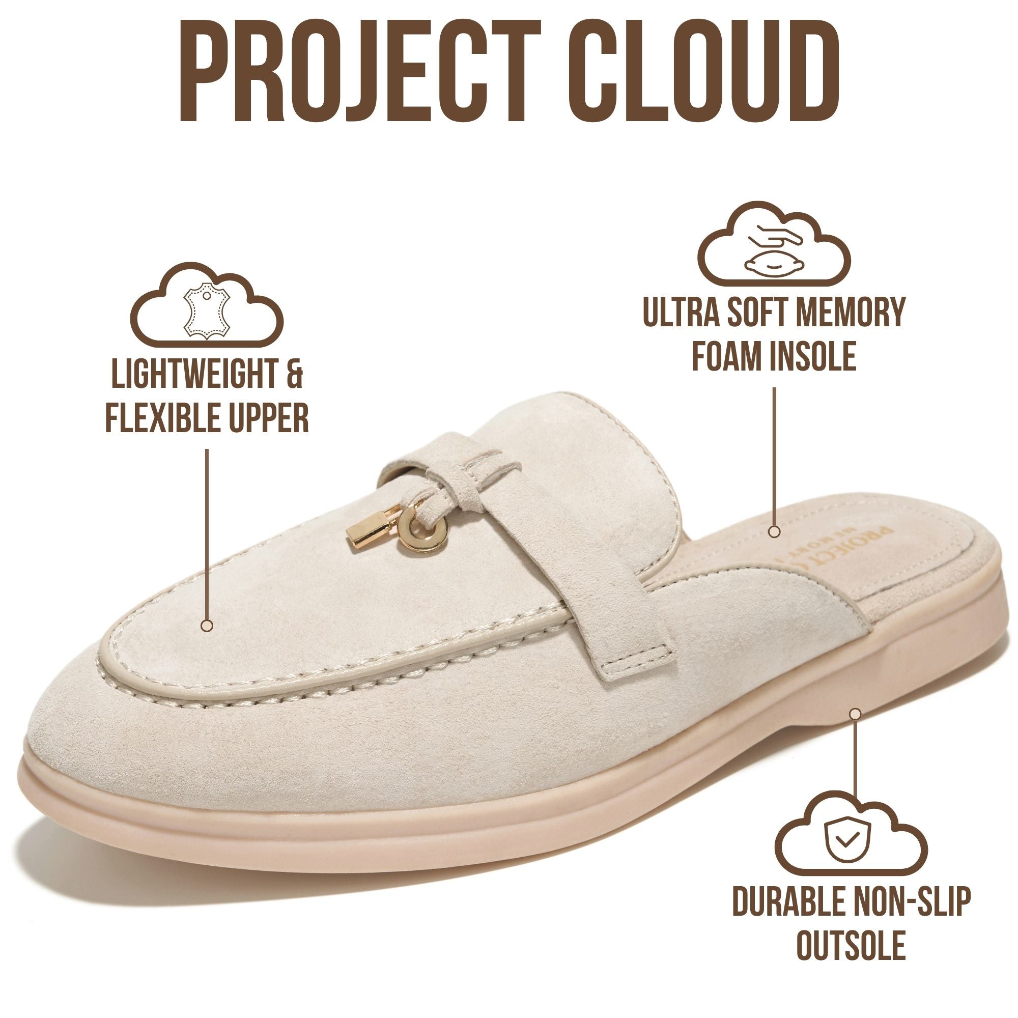 Project Cloud Women's | 100% Genuine Leather Mules | Memory Foam Insole | Lightweight | Non-Slip - Illustrious