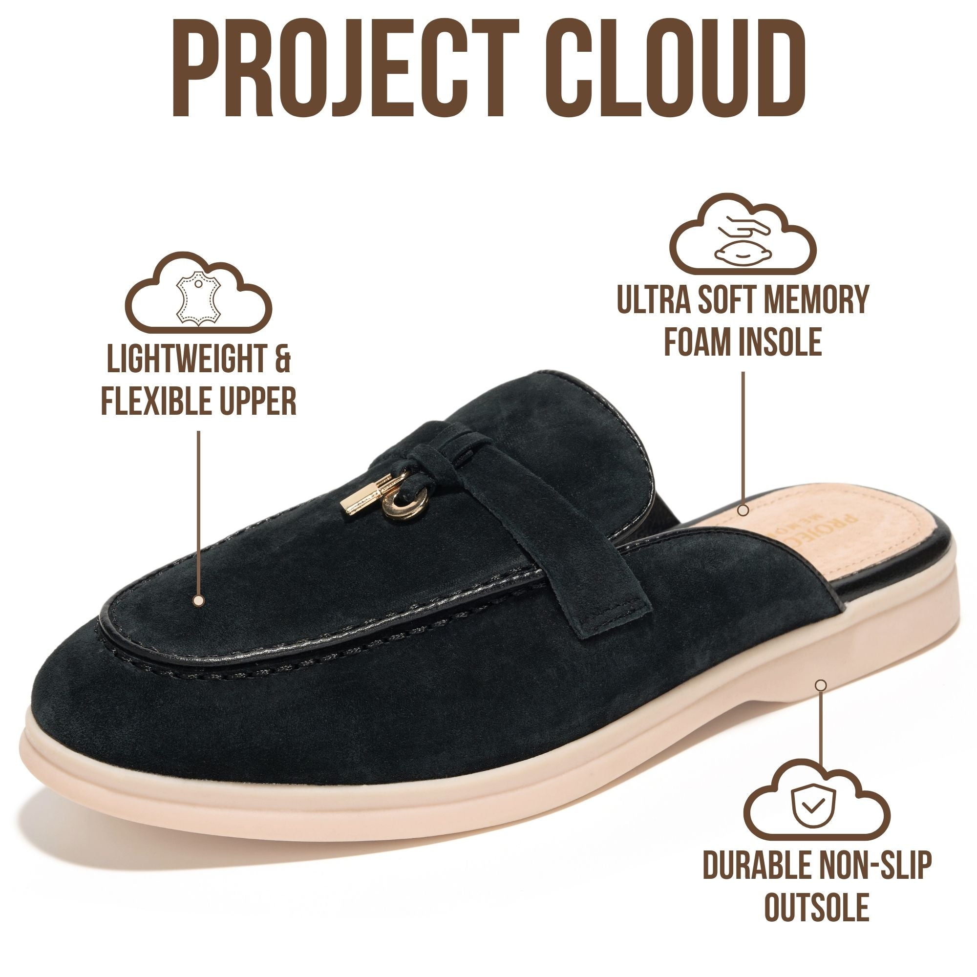 Project Cloud Women's | 100% Genuine Leather Mules | Memory Foam Insole | Lightweight | Non-Slip - Illustrious