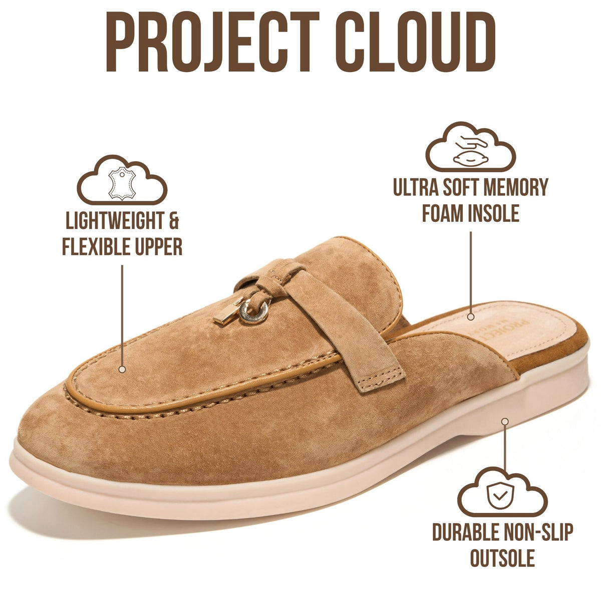 Project Cloud Women's | 100% Genuine Leather Mules | Memory Foam Insole | Lightweight | Non-Slip - Illustrious