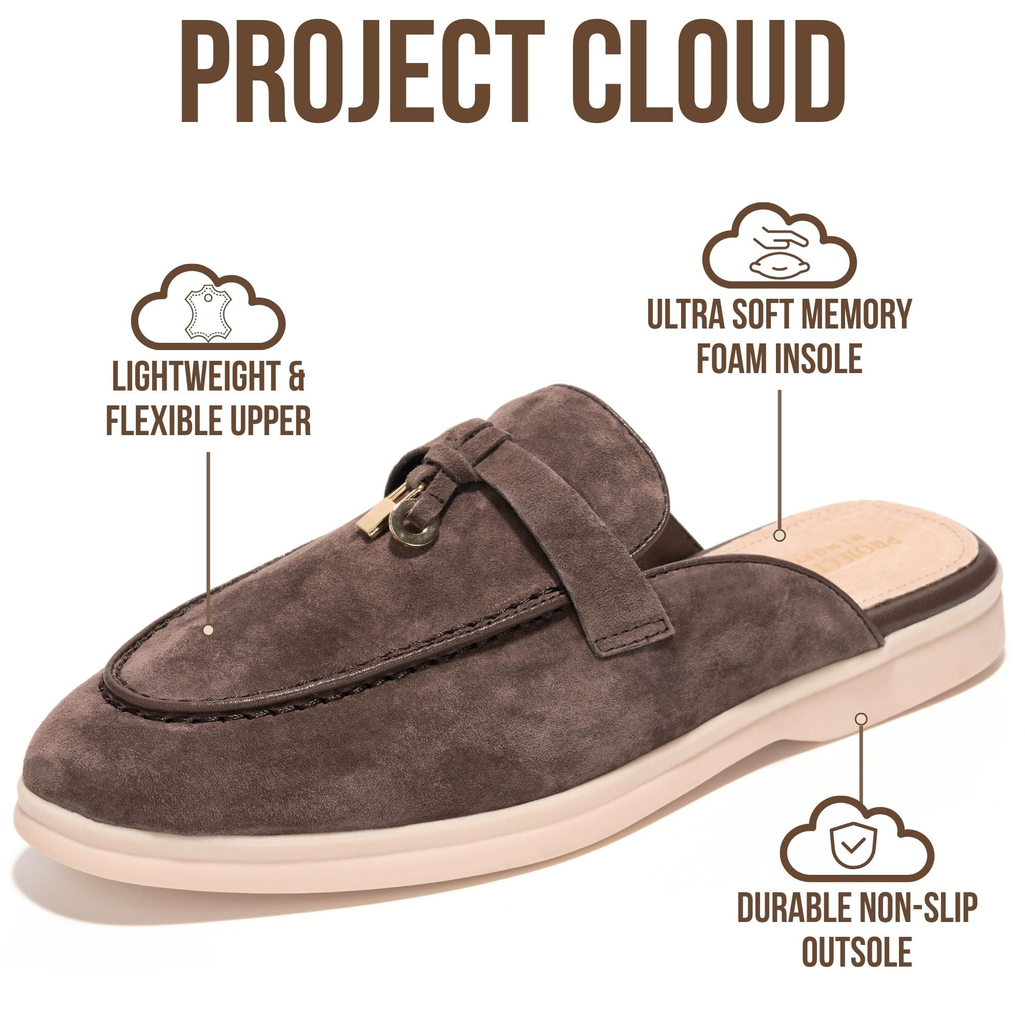 Project Cloud Women's | 100% Genuine Leather Mules | Memory Foam Insole | Lightweight | Non-Slip - Illustrious
