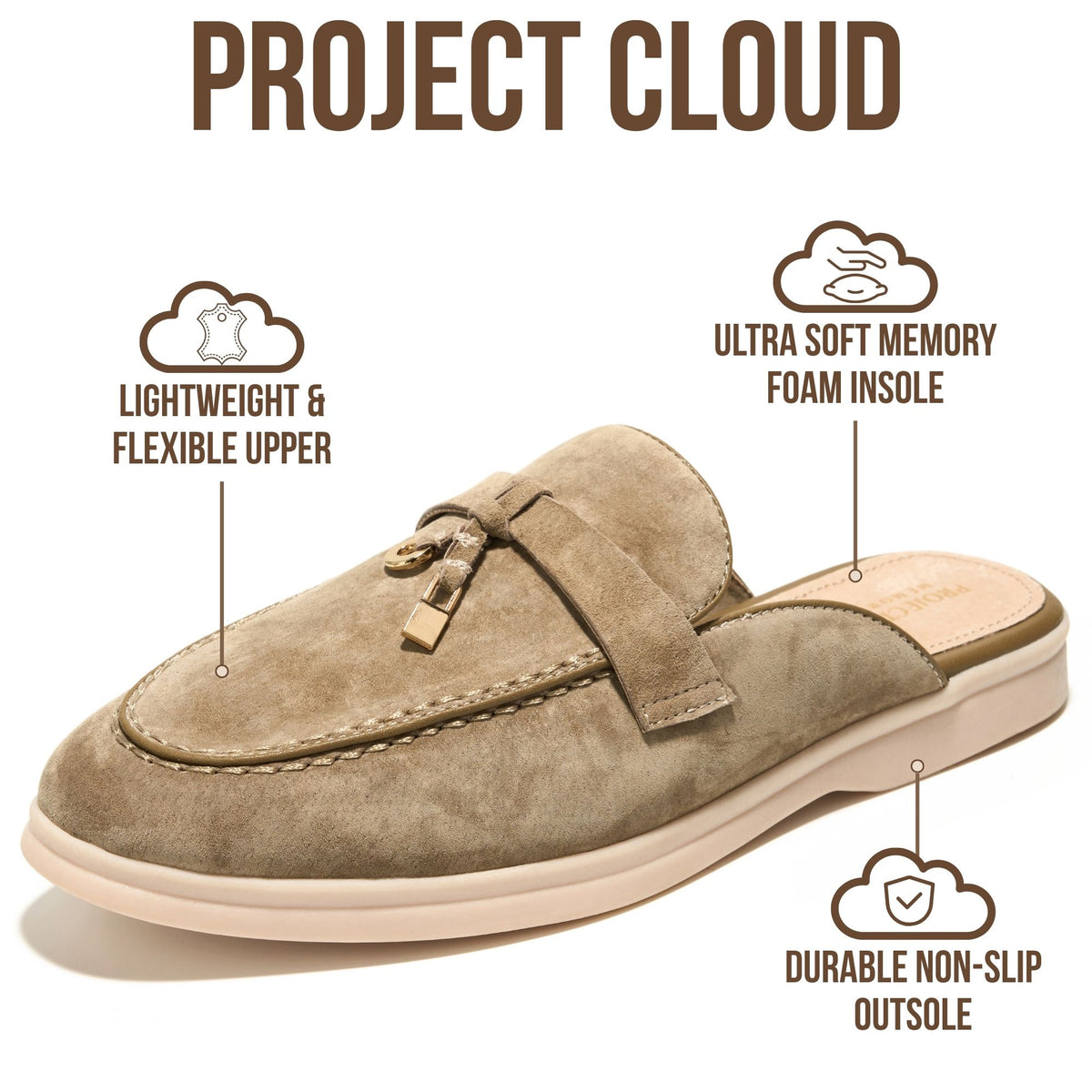 Project Cloud Women's | 100% Genuine Leather Mules | Memory Foam Insole | Lightweight | Non-Slip - Illustrious