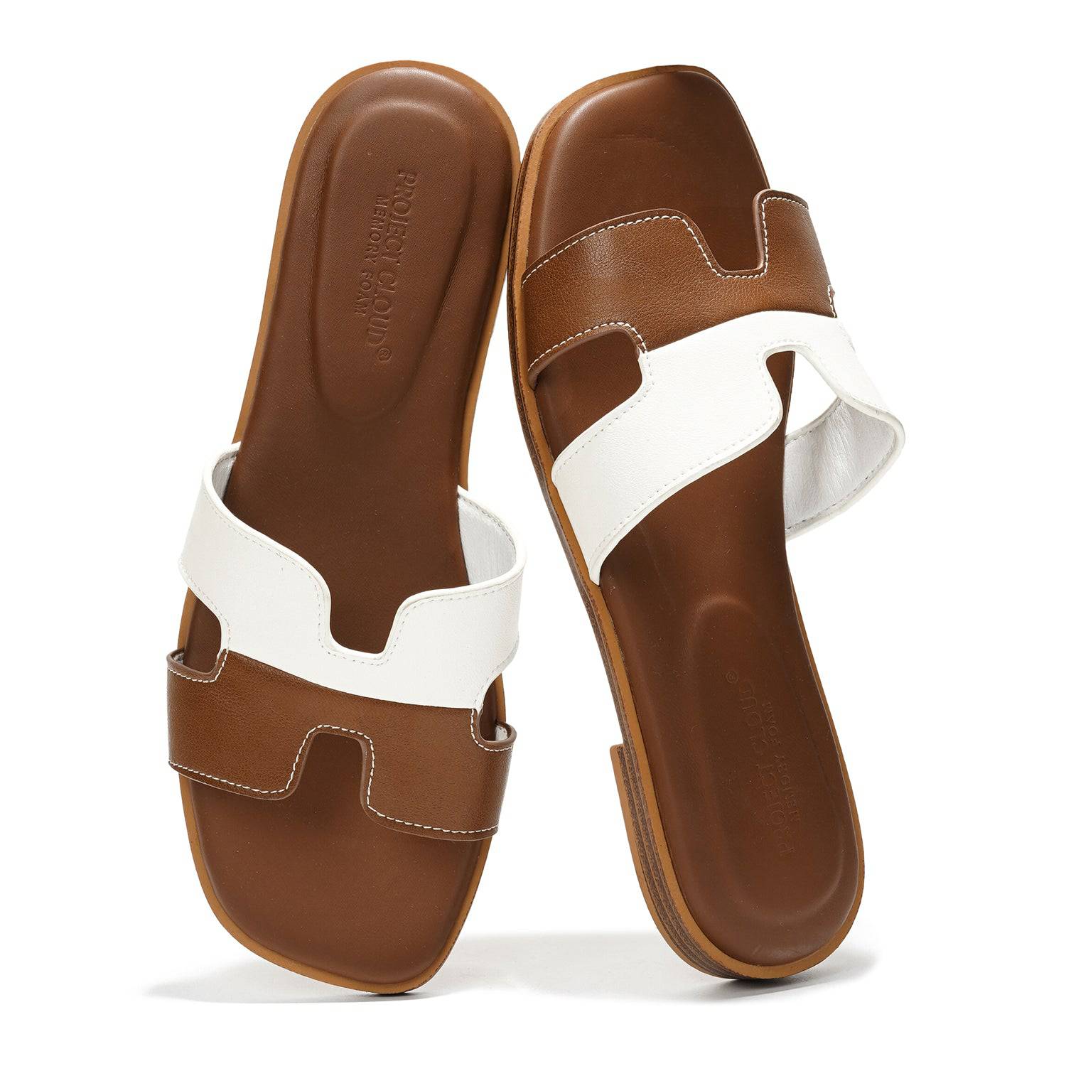 Project Cloud | "Jannel" Women Flat Summer Sandals | Genuine Leather | Memory Foam | Lightweight | Non-Slip