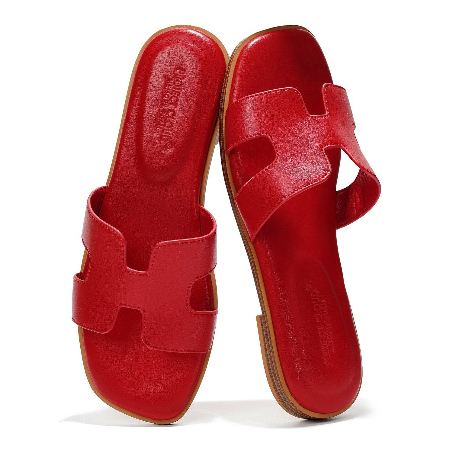 Jannel Women's Flat Leather Sandals | Memory Foam Slides
