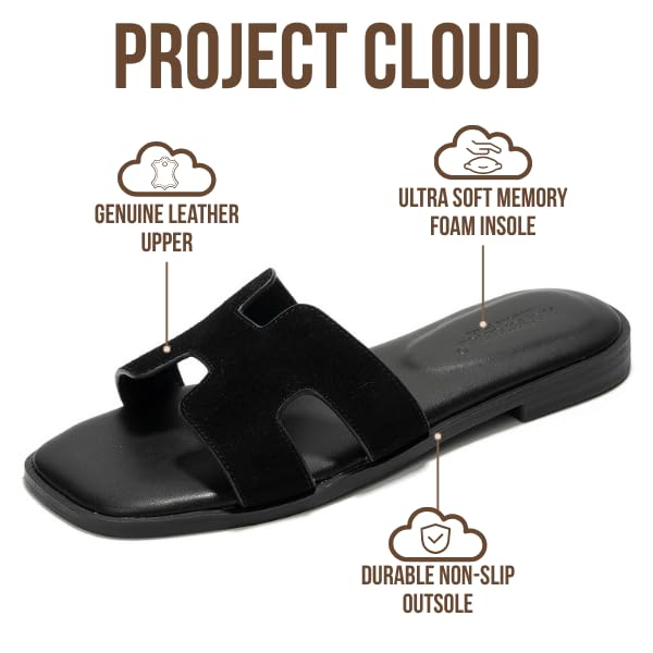 Project Cloud Women's | Genuine Leather Flat Summer Sandals | Memory Foam | Lightweight | Non-Slip - Jannel - Project Cloud - Sandals -Shop Project Cloud premium footwear Now!