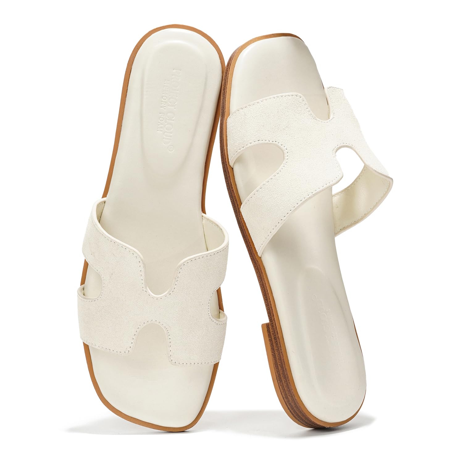 Project Cloud | "Jannel" Women Flat Summer Sandals | Genuine Leather | Memory Foam | Lightweight | Non-Slip