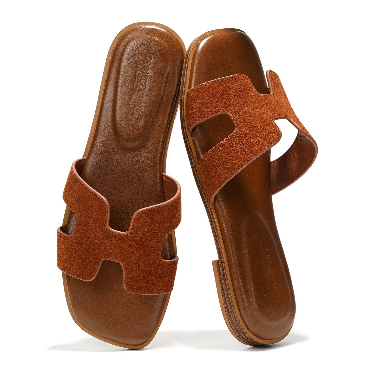 Project Cloud | "Jannel" Women Flat Summer Sandals | Genuine Leather | Memory Foam | Lightweight | Non-Slip