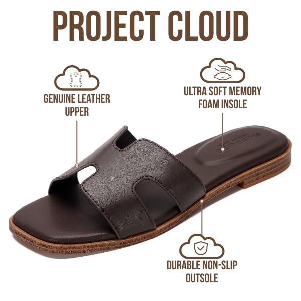 Project Cloud Women's | Genuine Leather Flat Summer Sandals | Memory Foam | Lightweight | Non-Slip - Jannel - Project Cloud - Sandals -Shop Project Cloud premium footwear Now!