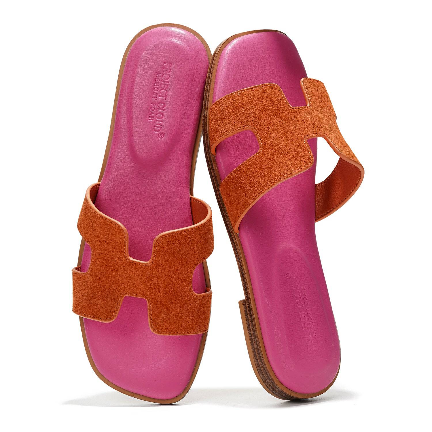 Project Cloud | "Jannel" Women Flat Summer Sandals | Genuine Leather | Memory Foam | Lightweight | Non-Slip