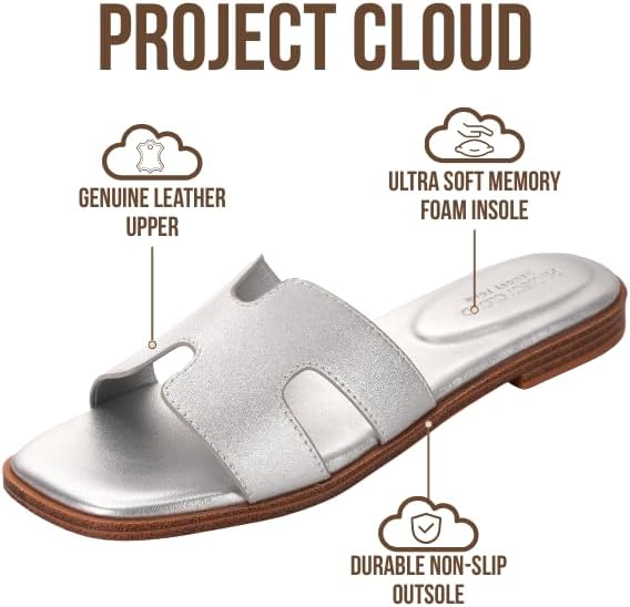 Project Cloud Women's | Genuine Leather Flat Summer Sandals | Memory Foam | Lightweight | Non-Slip - Jannel