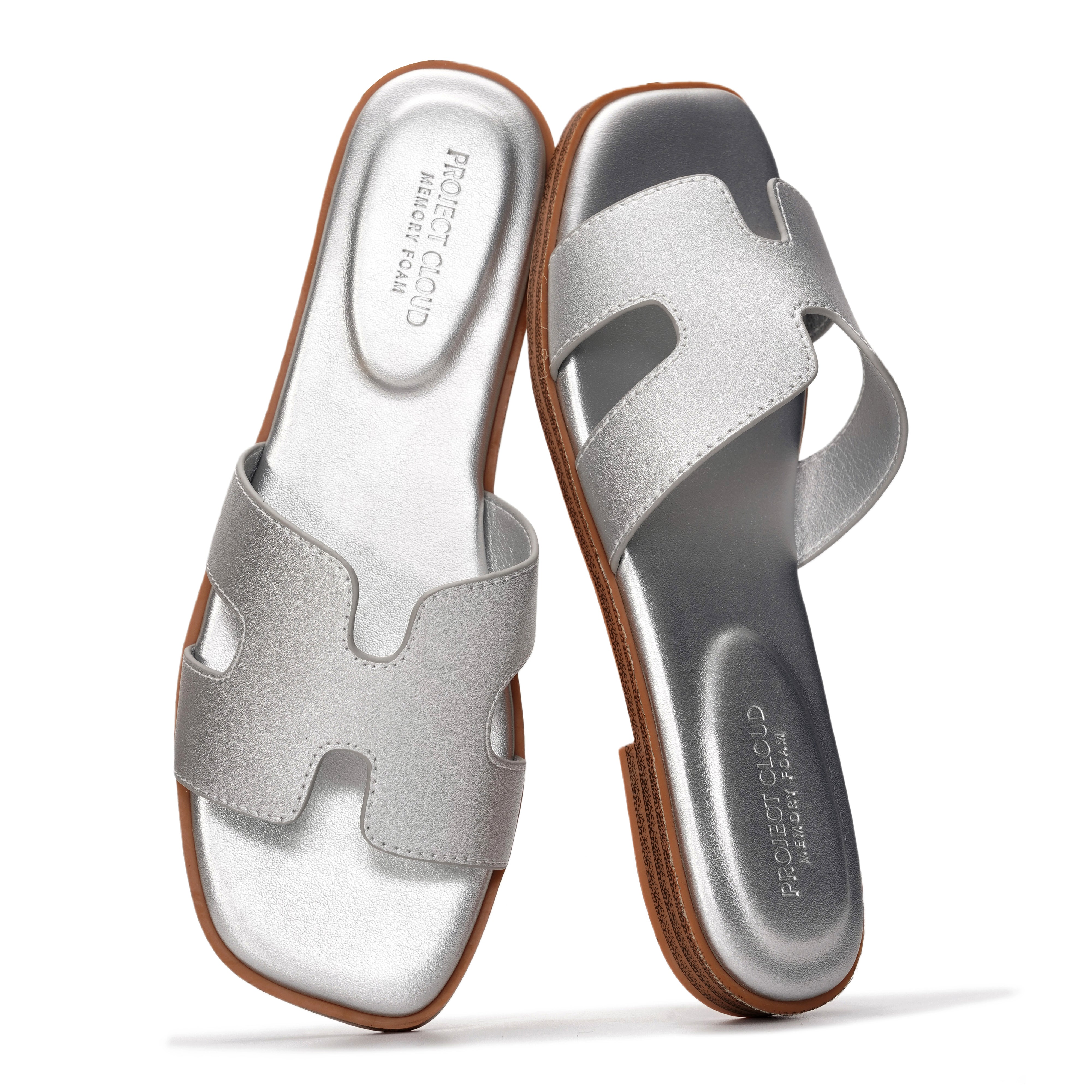 Project Cloud Women's | Genuine Leather Flat Summer Sandals | Memory Foam | Lightweight | Non-Slip - Jannel