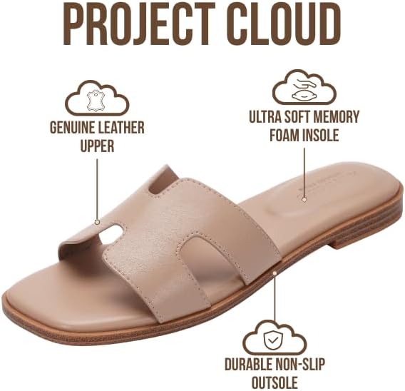 Project Cloud Women's | Genuine Leather Flat Summer Sandals | Memory Foam | Lightweight | Non-Slip - Jannel