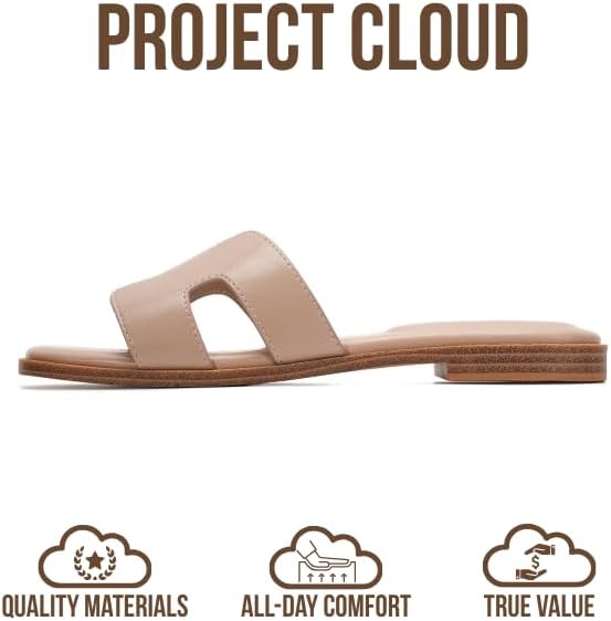Project Cloud Women's | Genuine Leather Flat Summer Sandals | Memory Foam | Lightweight | Non-Slip - Jannel