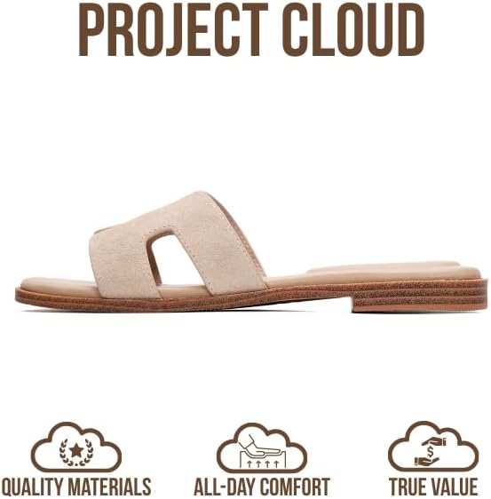 Project Cloud Women's | Genuine Leather Flat Summer Sandals | Memory Foam | Lightweight | Non-Slip - Jannel