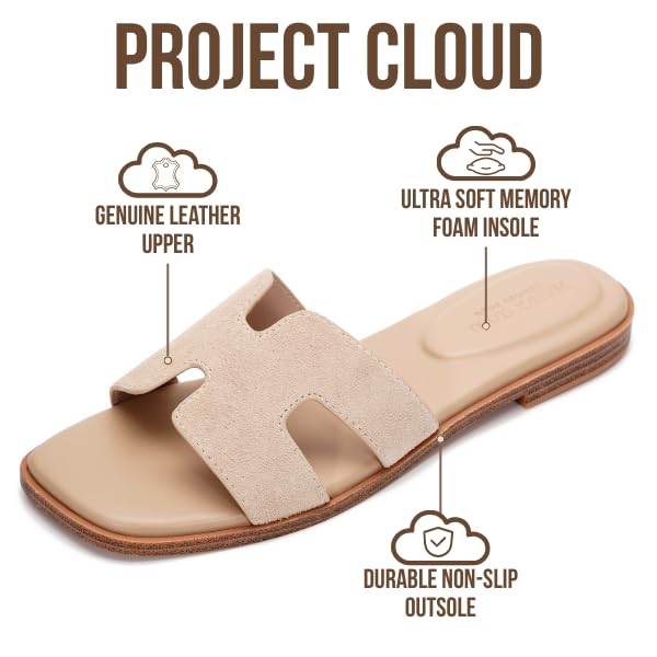 Project Cloud Women's | Genuine Leather Flat Summer Sandals | Memory Foam | Lightweight | Non-Slip - Jannel - Project Cloud - Sandals -Shop Project Cloud premium footwear Now!