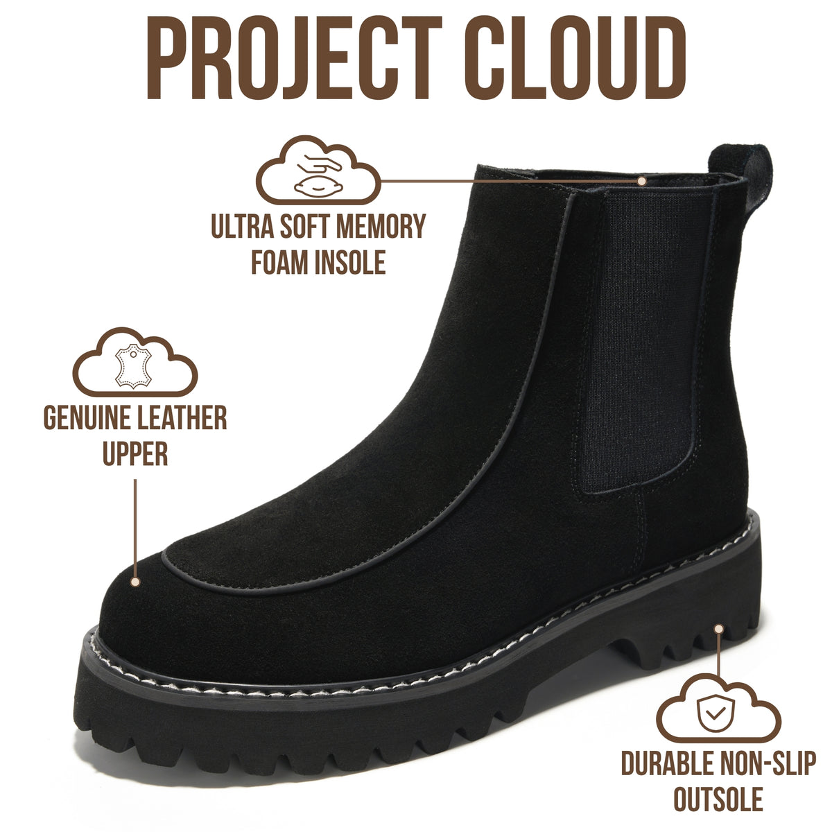 Project Cloud Women's | 100% Genuine Leather Chelsea Boots Women| Memory Foam Insole | Lightweight | Non-Slip - Jasmine