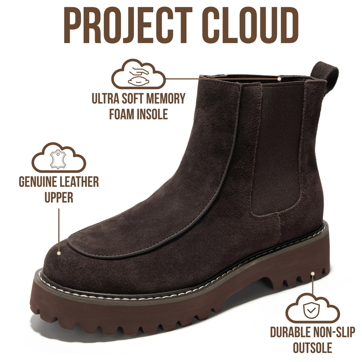 Project Cloud Women's | 100% Genuine Leather Chelsea Boots Women| Memory Foam Insole | Lightweight | Non-Slip - Jasmine