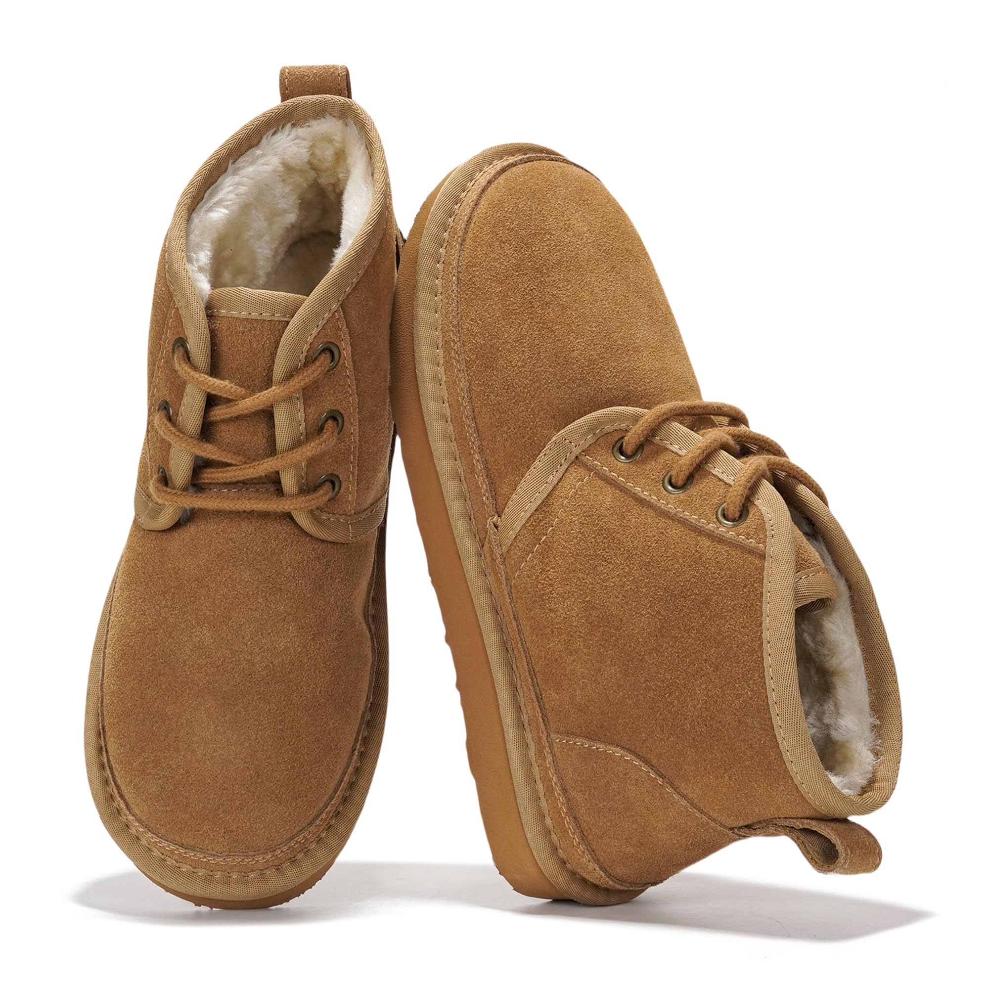 Project Cloud Julee ankle boots for women in tan suede, featuring fur lining and non-slip sole. Perfect for winter comfort.