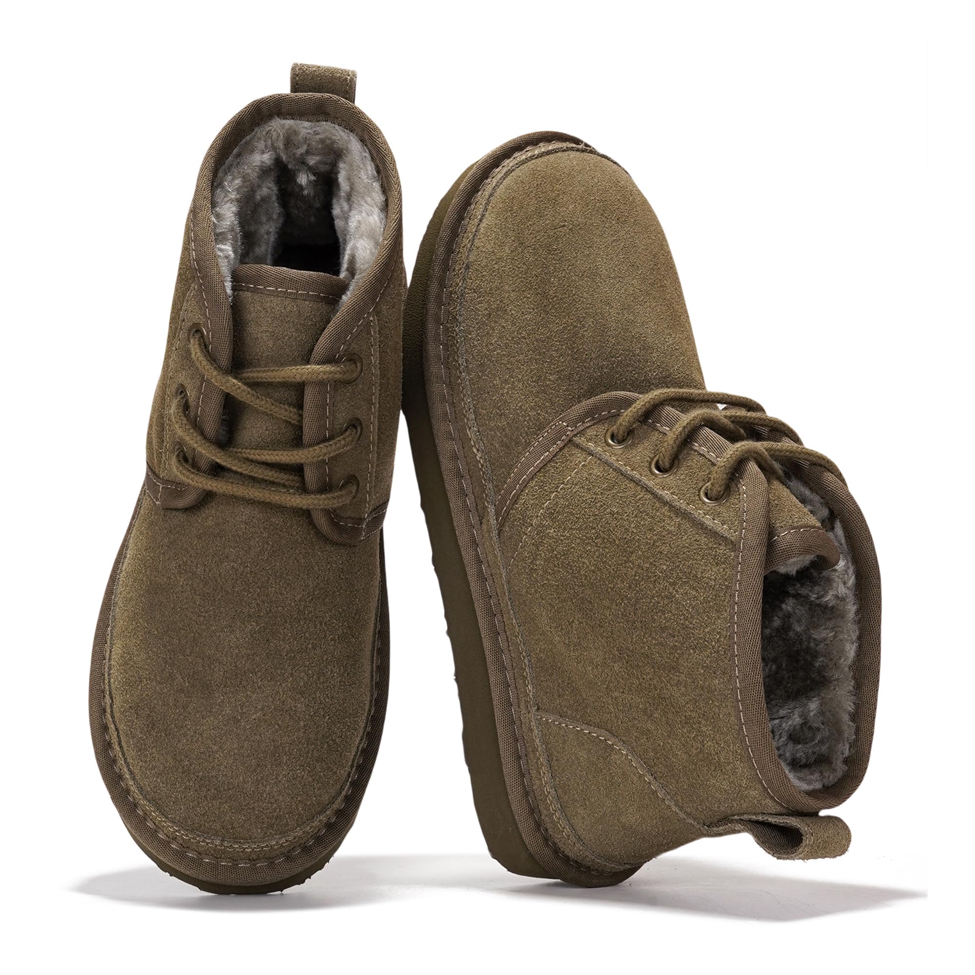 Project Cloud Julee suede ankle boots for women, brown winter booties with fur lining, memory foam, and non-slip sole