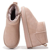 Project Cloud Julia Leather Boots: Blush pink suede boots with faux fur lining for winter comfort.