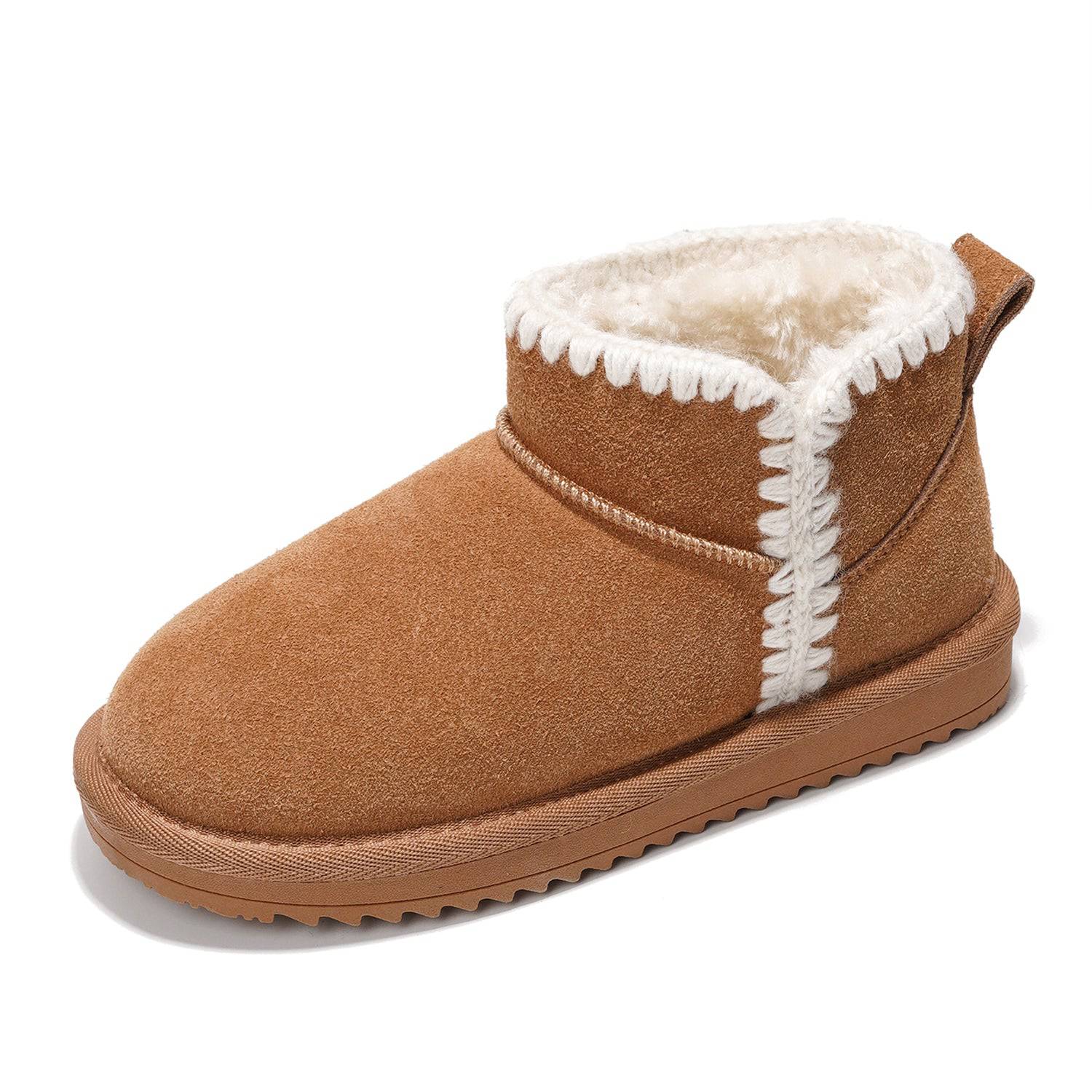 Project Cloud Karol Kids' Boots: Brown suede winter boots with faux fur lining and non-slip sole