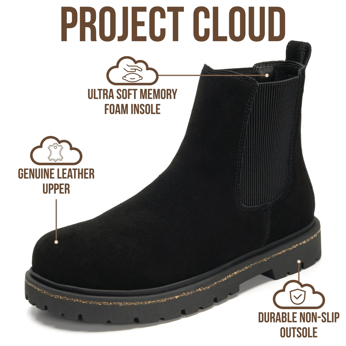 Project Cloud Women's | 100% Genuine Leather Chelsea Boots Women| Memory Foam Insole | Lightweight | Non-Slip - Leah - Project Cloud - Boots -Shop Project Cloud premium footwear Now!