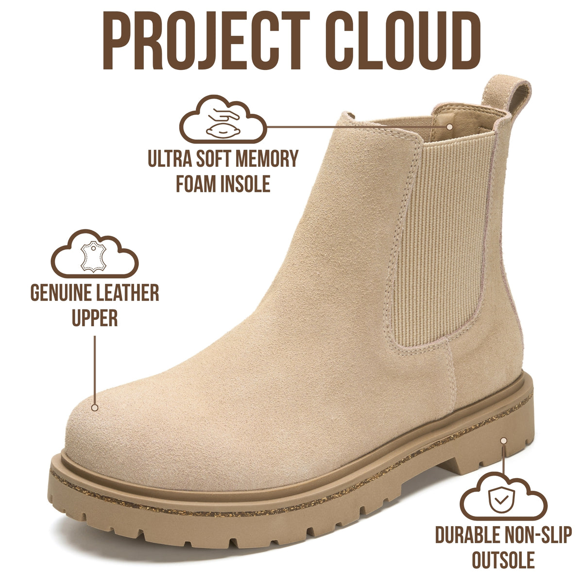 Project Cloud Women's | 100% Genuine Leather Chelsea Boots Women| Memory Foam Insole | Lightweight | Non-Slip - Leah - Project Cloud - Boots -Shop Project Cloud premium footwear Now!