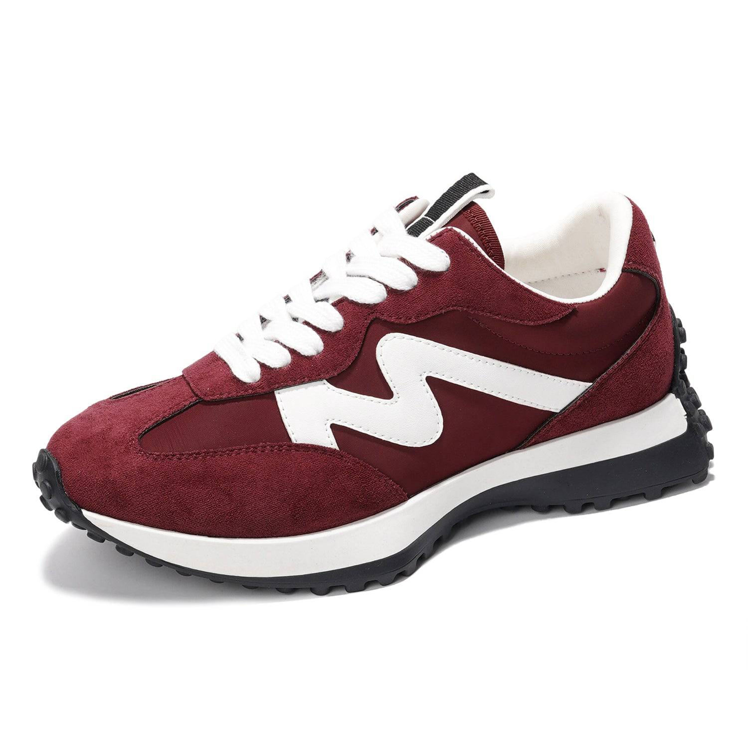 Burgundy Lecco women's sneakers with white accents. Featuring suede, memory foam, and non-slip sole.