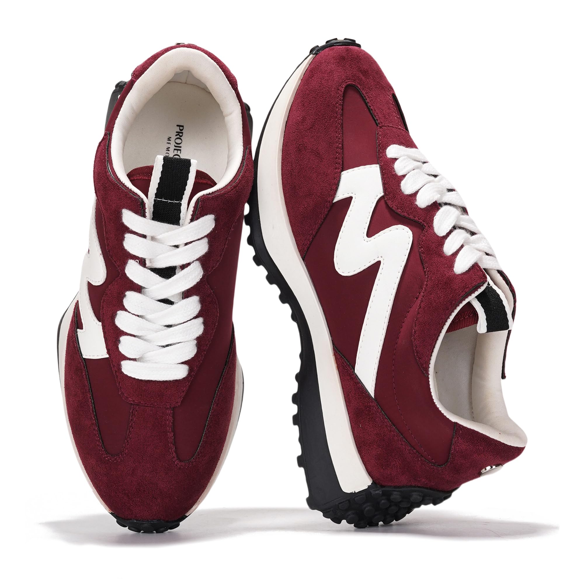 Burgundy Lecco women's sneakers with white accents. Featuring suede, memory foam, and non-slip sole.