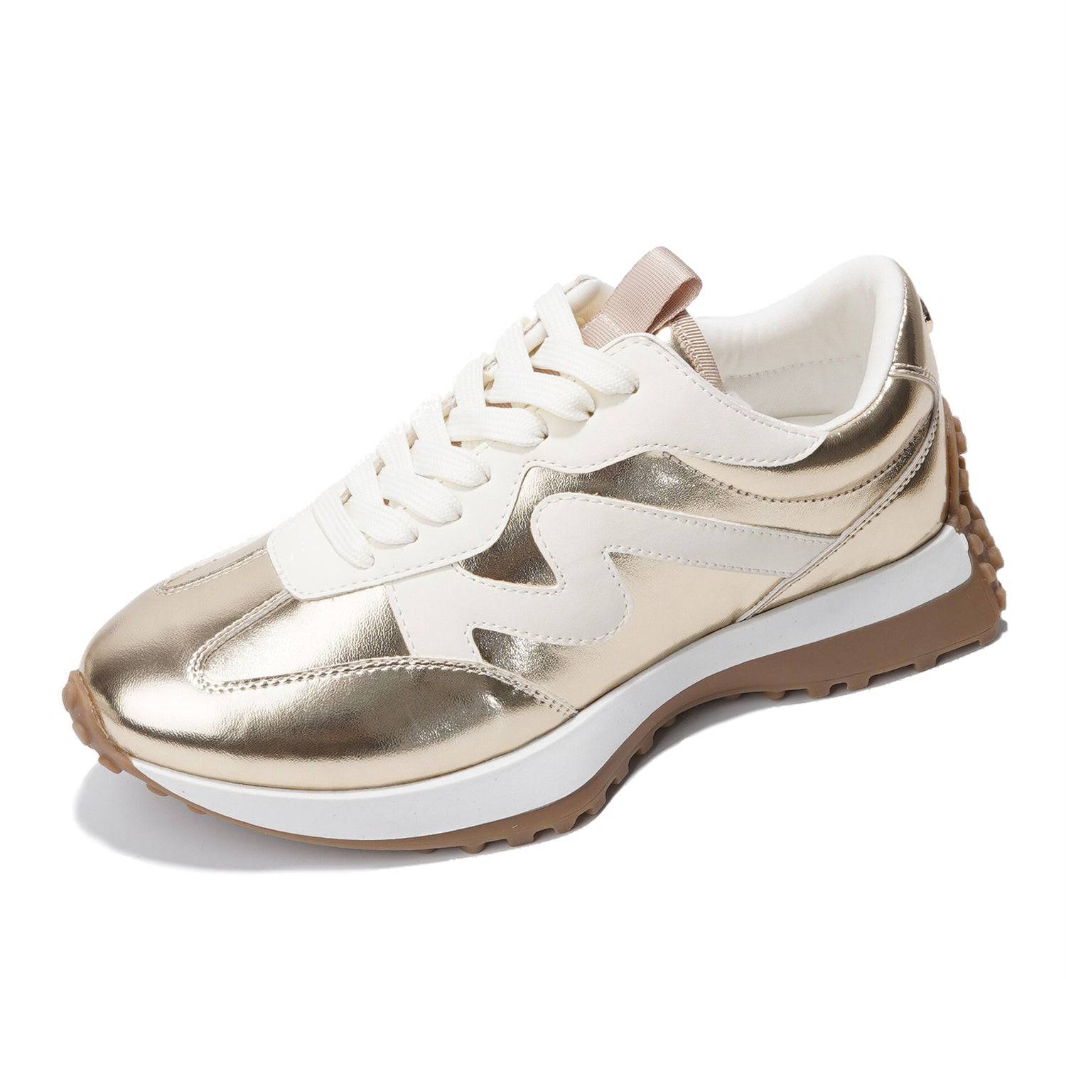 Women's Gold and White Lecco Sneakers, Memory Foam, Non-slip rubber sole