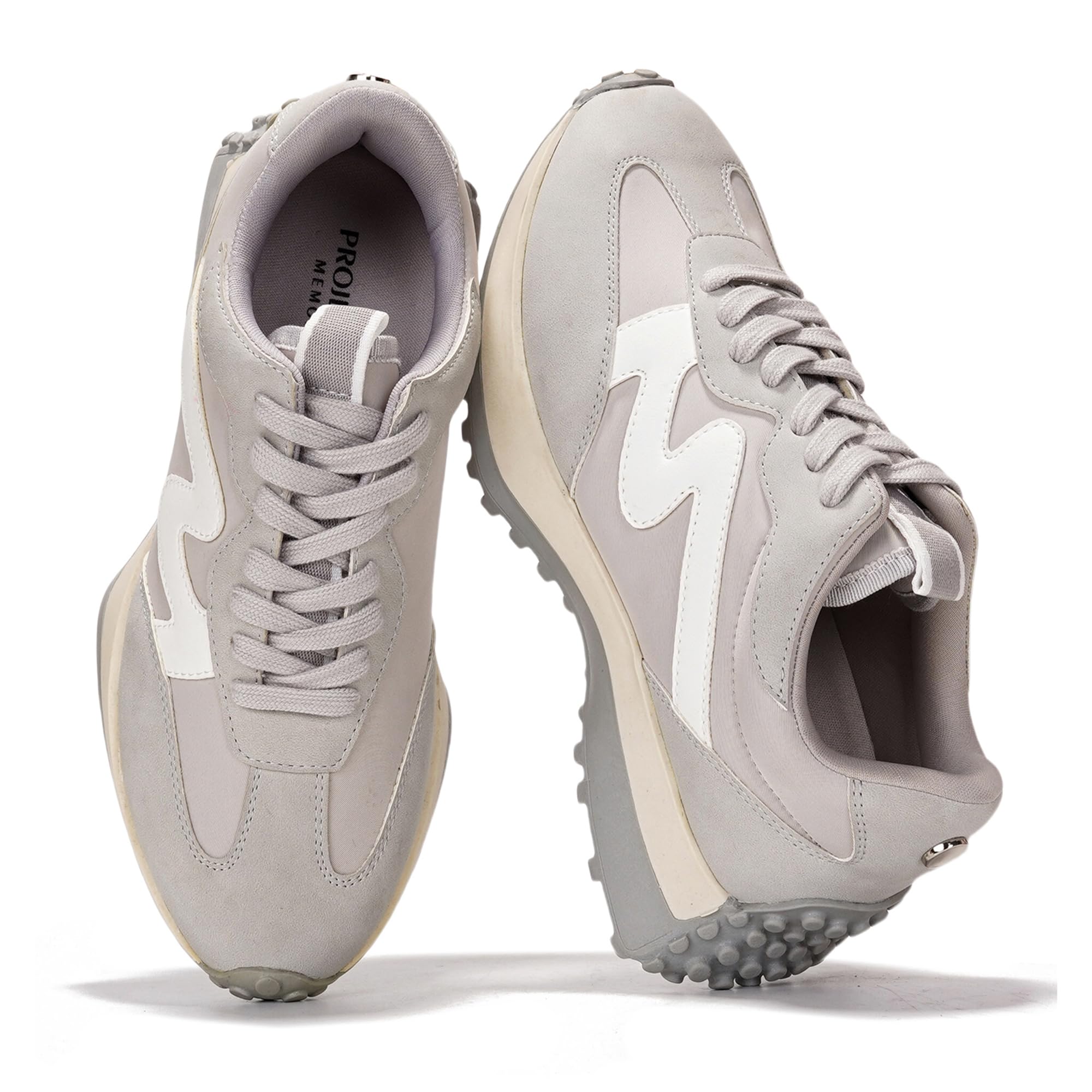 Gray Lennie Women's Sneakers, Memory Foam, Non-slip sole, Lace-up, Comfortable.