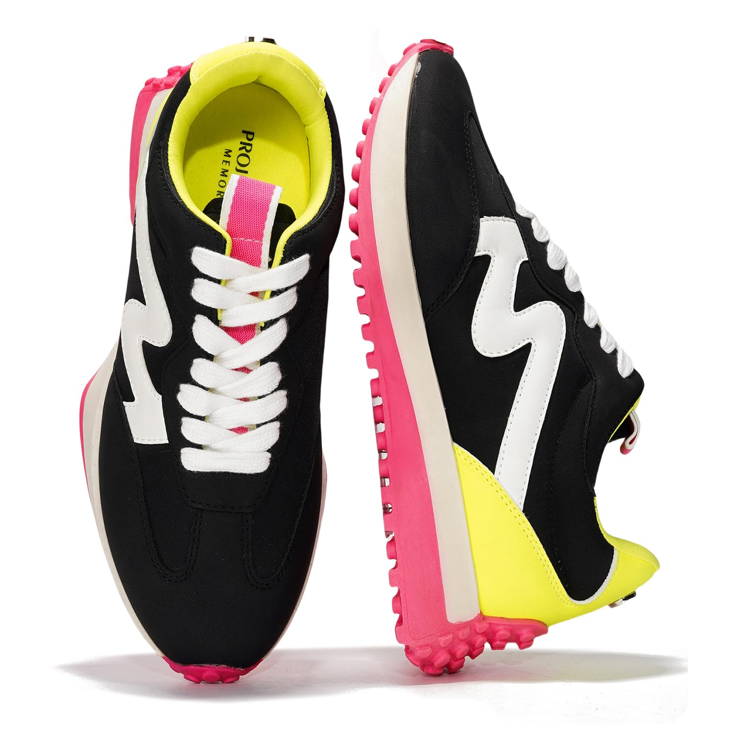 Black, white, and pink Lecco women's sneakers. Features Project Cloud memory foam insole and non-slip sole.