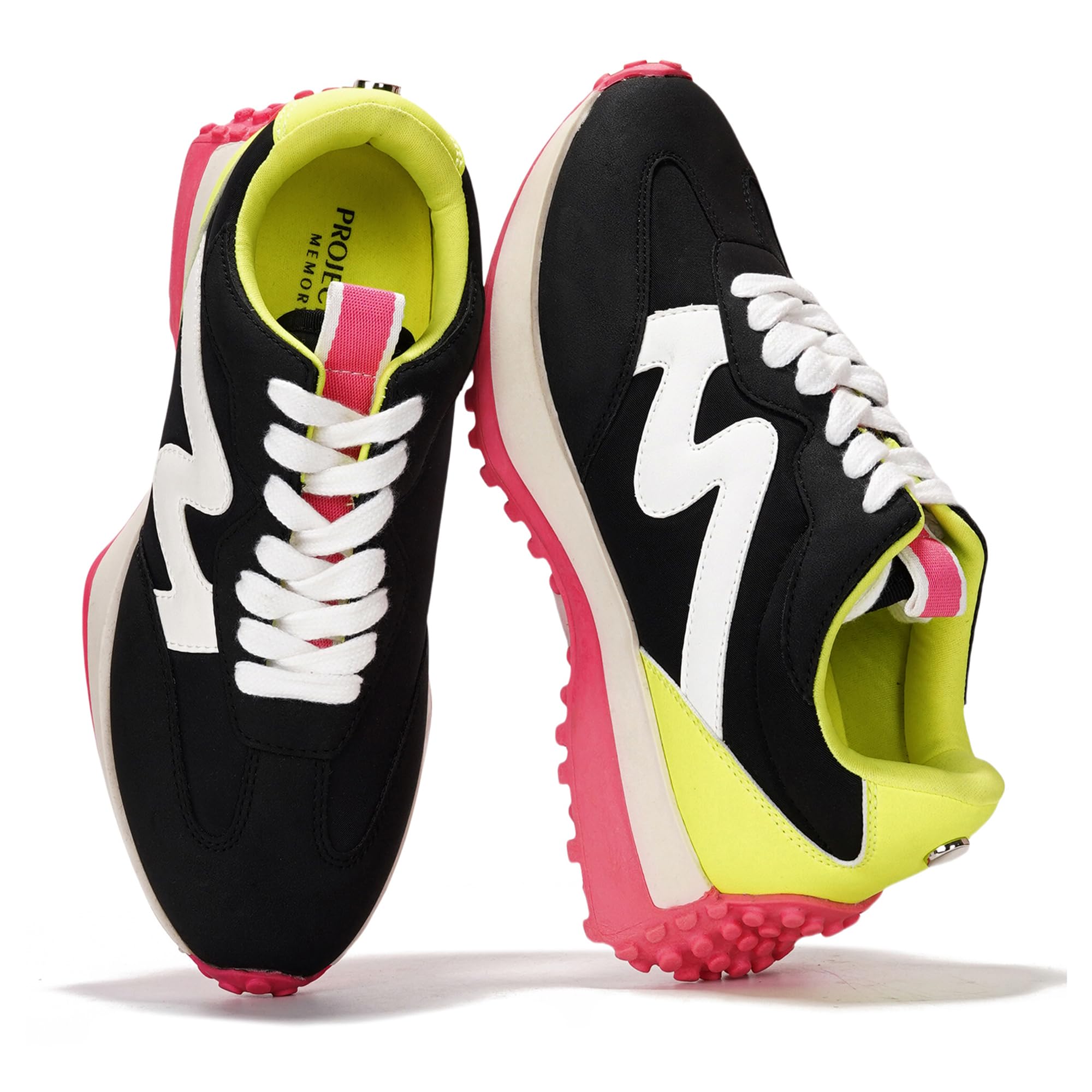 Black, white, and pink Lecco women's sneakers. Features Project Cloud memory foam insole and non-slip sole.