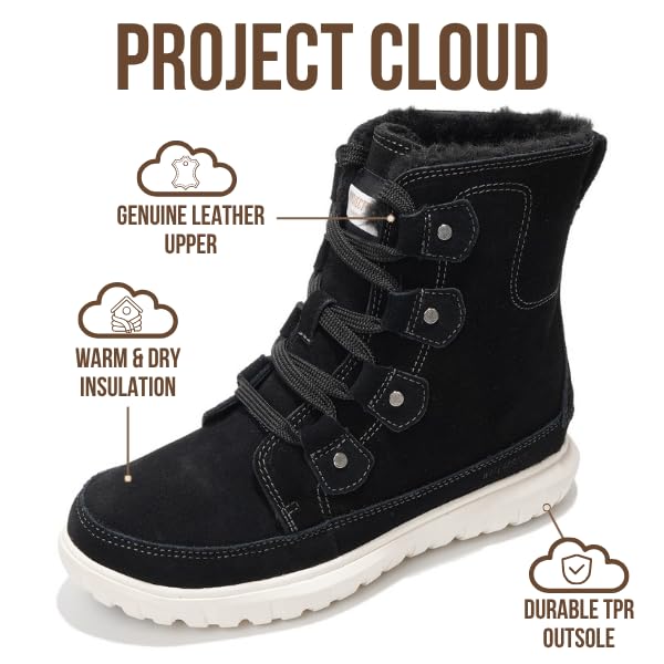 Project Cloud Women's | Snow Boots for Women | Genuine Suede | Memory Foam | Lightweight | Non-Slip - Leonora